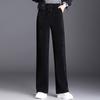 Зимние элегантные прямые женские повседневные свободные утепленные брюки с высокой талией, новые бархатные широкие брюки с плюшевой подкладкой, теплые корейские