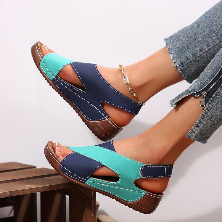 Large Size Wide Strip with Beach Slope Heel Thick Sole Fish Mouth Sandals Summer New Rocking Shoes