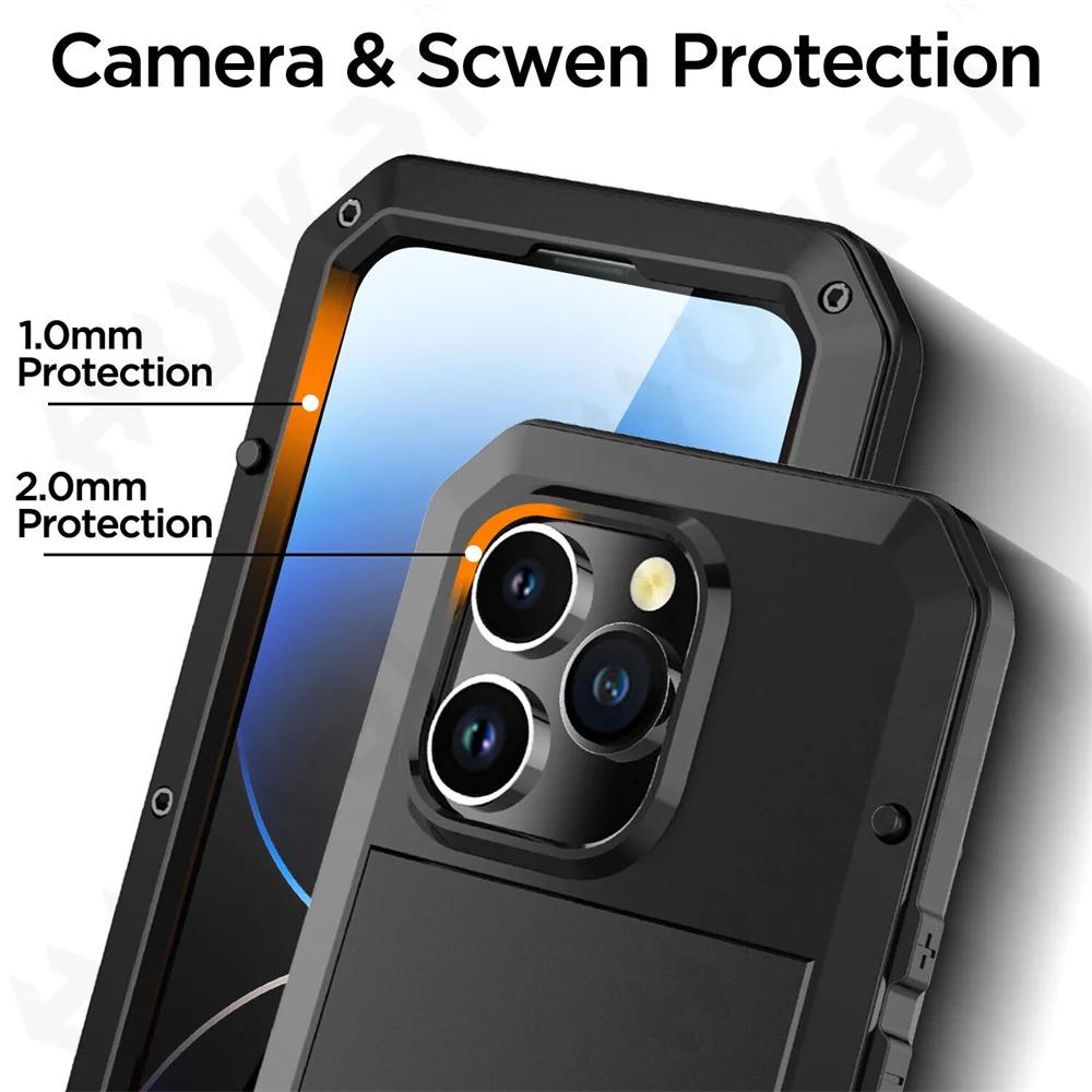Чехол для iPhone 17 16 15 14 13 12 11 Pro Max XS XR 8 7 Plus SE Металлический Прочный 360 Полная Защита Корпуса Ударопрочный Бронированный Защитный Чехол