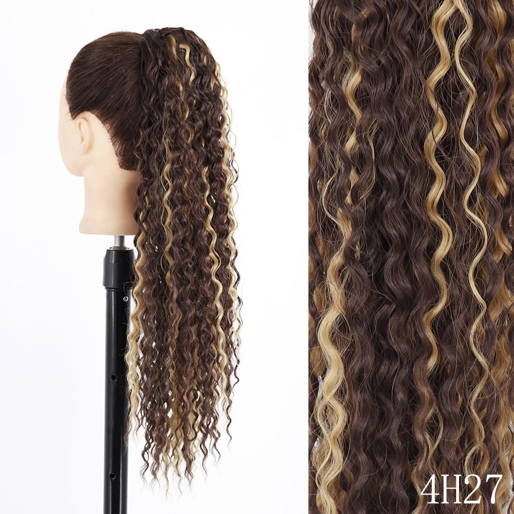 XINRAN Long Curly Clip In Ponytail Hair Extensions Natural Synthetic Blonde Drawstring Pony Tail Hairpieces for Afro Women