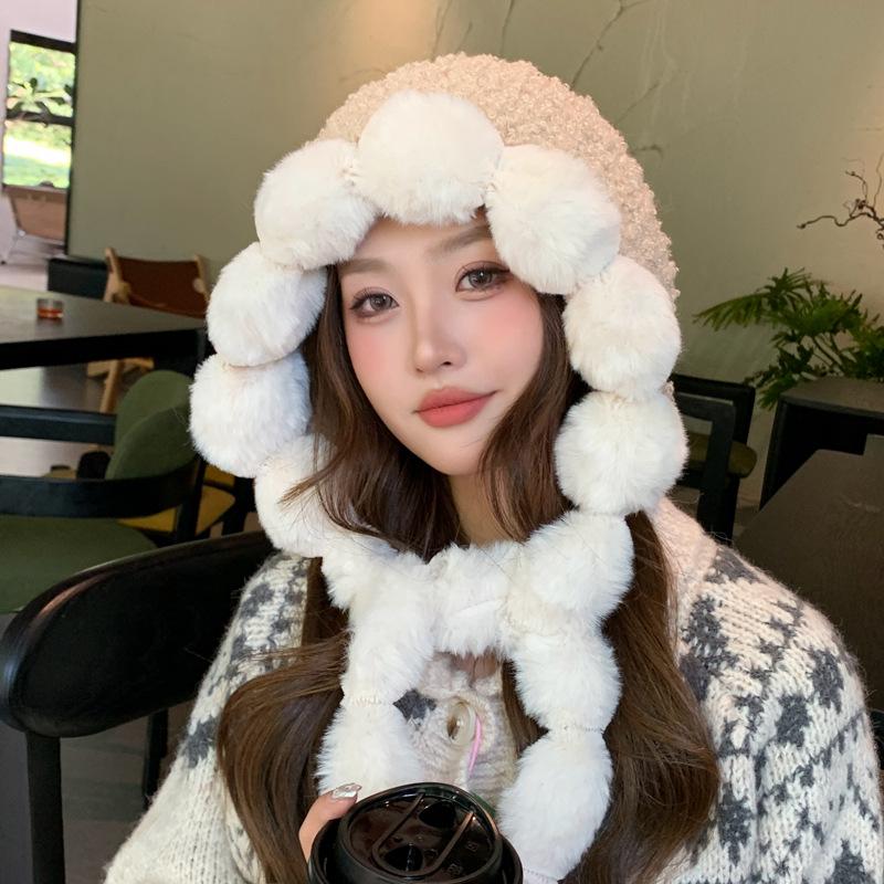 Hat Women'S Cloud Plush Knitted Hat Winter Warm Cold Ear Protector Hat Soft Sister Thickened Lei Feng Hat