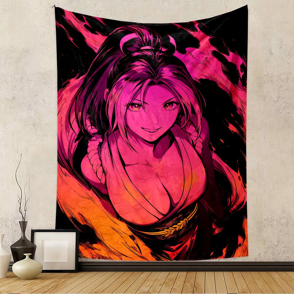 Pink Anime Girl Tapestry Wall Hanging, Cute Japanese Female Portrait Art, Kawaii Wall Decor for Bedroom Living Room Dorm