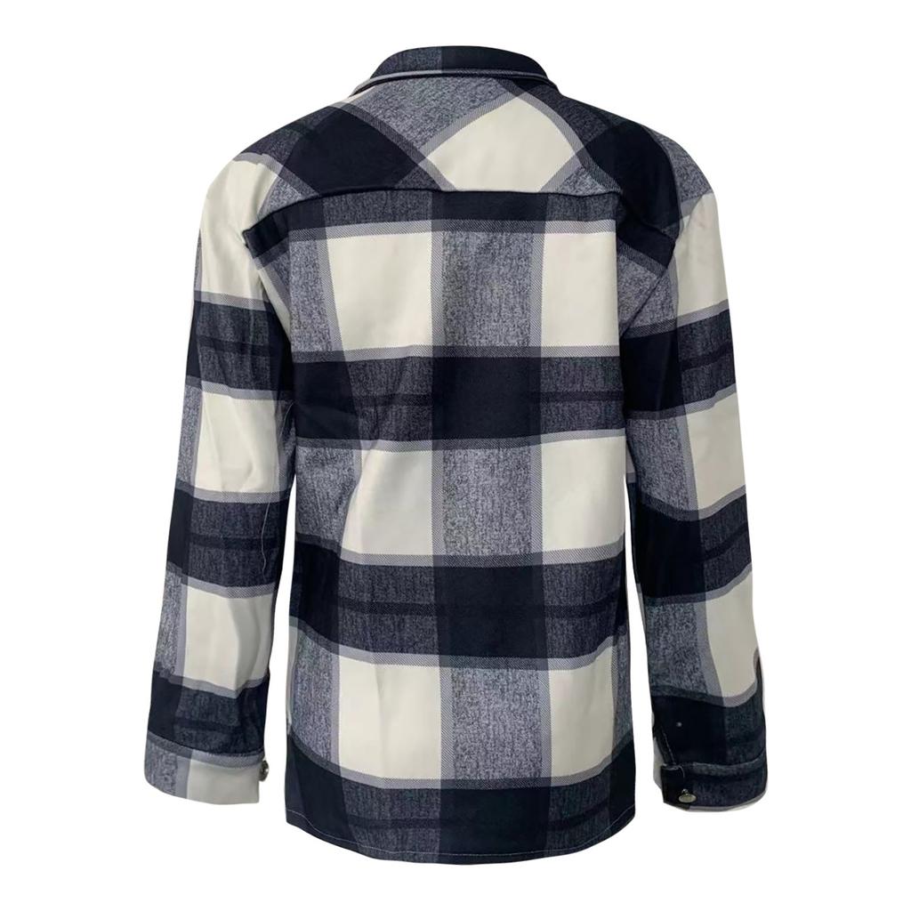 Women's And Winter Fashion Loose Plaid Print Pocket Long Sleeve Jacket