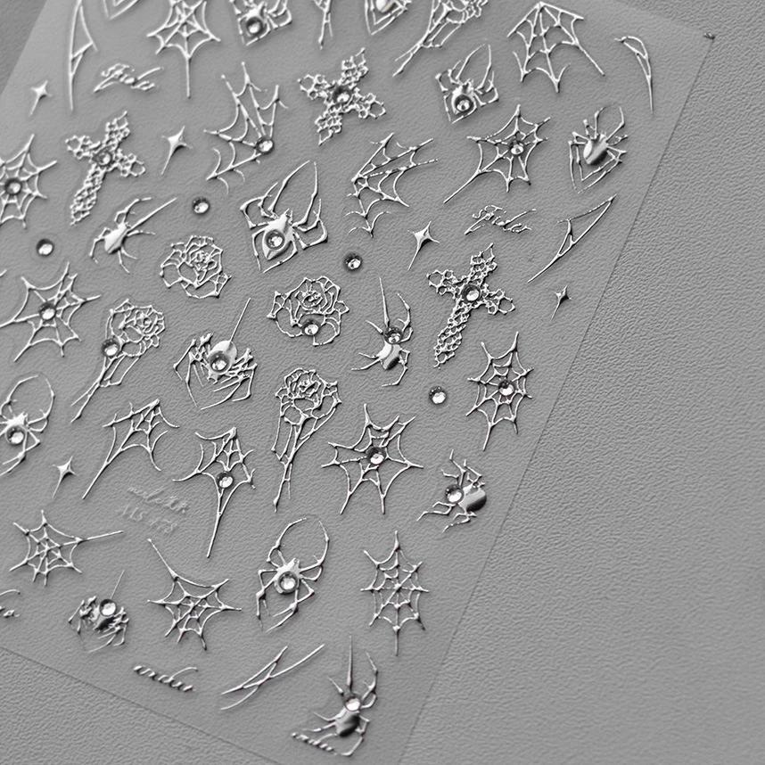 1 шт. 5D Наклейка для ногтей 'Паутина' Крест Серебристый Белый Черный Блестки Прозрачный Стразы Роза Самоклеящаяся Наклейка для Дизайна Ногтей