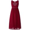 Flower Girls Dress Elegant Beaded Chiffon Party Summer Dress Ruched V Neck Sleeveless Dress for Bridesmaid Wedding