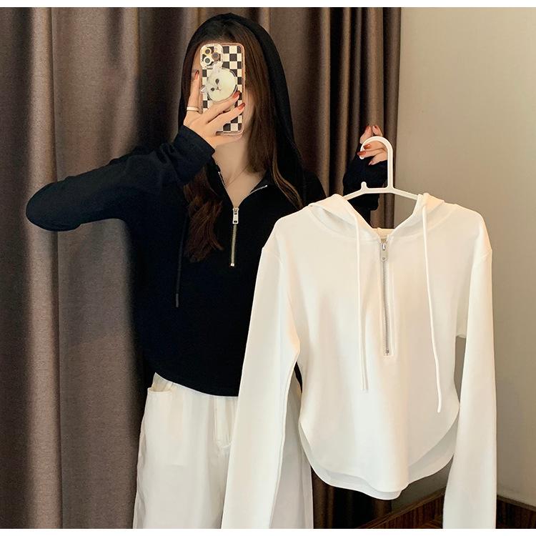 Korean-Style Women's Hooded Zip-Up Sweatshirt for Spring/Autumn 2022: New Thin Long-Sleeve Design