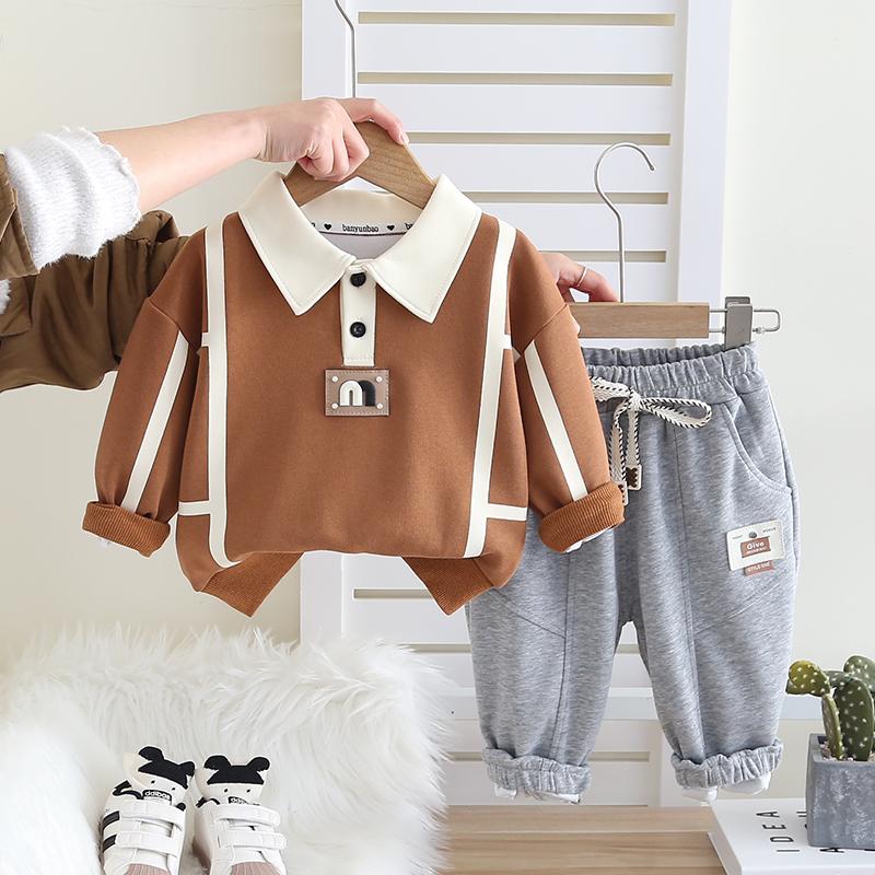 0-5-Year-old Children's Set Boys' Long Sleeved Polo Shirt Simple and Fashionable Casual Elastic Pants Two-piece Set Comfortable Clothes for Babies