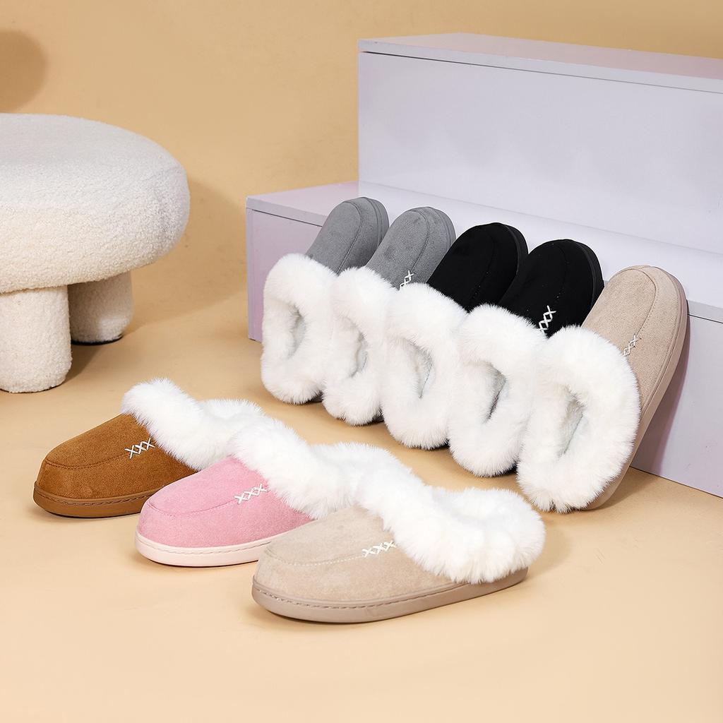 Fashion 2024 Autumn and Winter Fashion New Plush Slippers for Home Warm with Heels and Velvet Non-slip Cotton Slippers