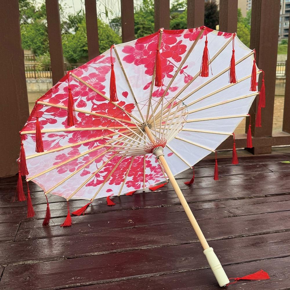Chinese Style Silk Fabric Tassel Umbrella 70cm Ancient Dance Umbrella Tassel Umbrella for Women