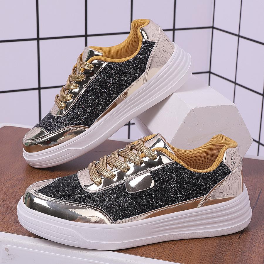 Spring And Autumn Korean Version Of Casual Sports Board Shoes, New Glossy Fashion Women'S Shoes, Low-Top Lace-Up Flats