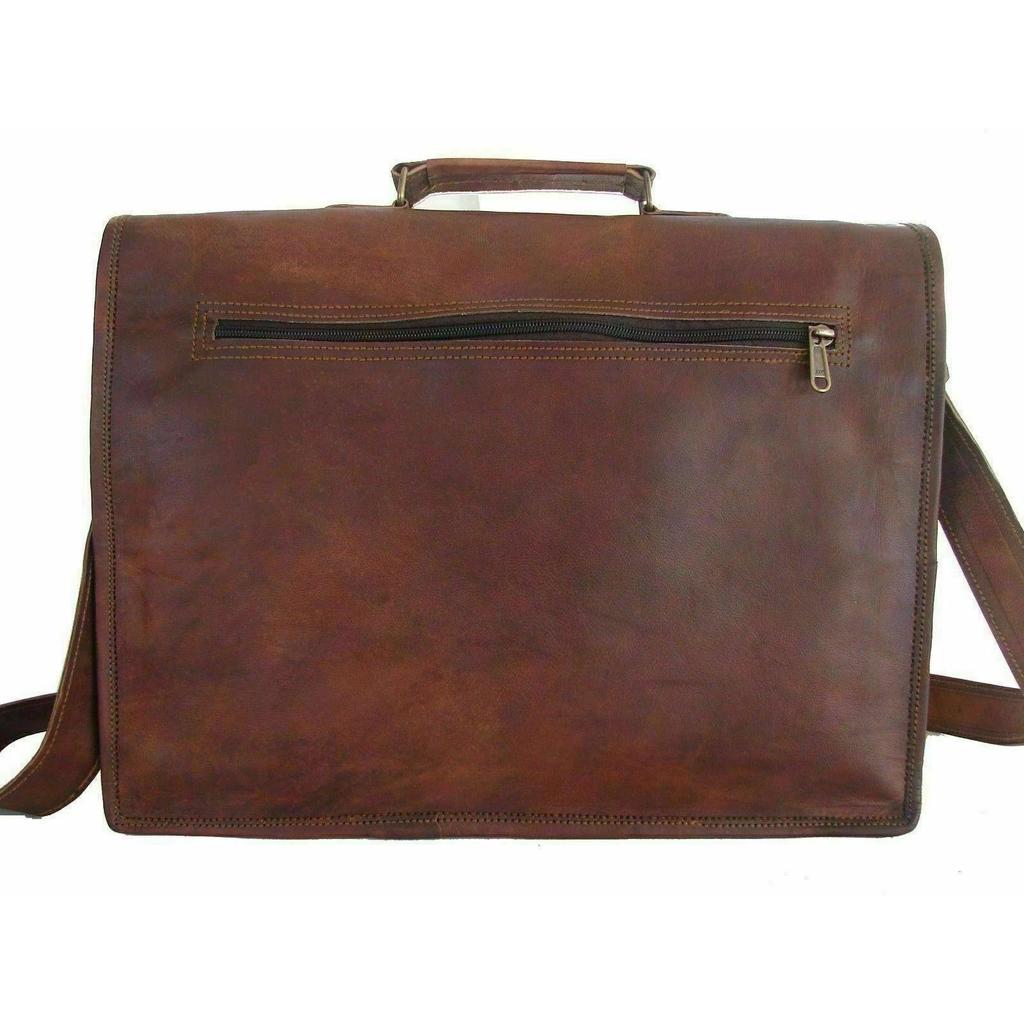Real Brown Vintage Leather Briefcase Messenger Laptop Bag Women's Satchel