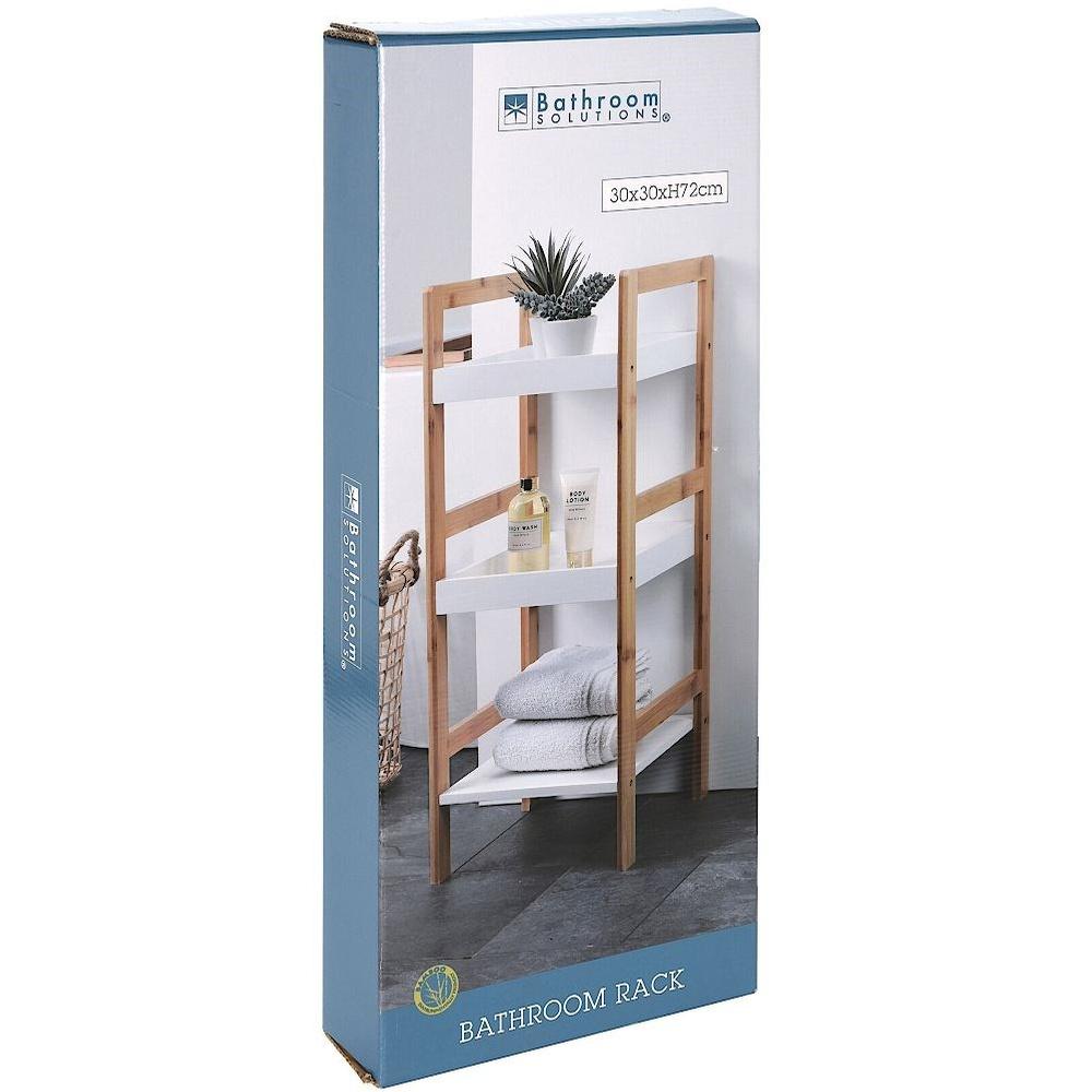 Bathroom Solutions Free-Standing 3-Tier Bamboo and Wood Bathroom Shelving Unit 30 x 30 x 72 cm