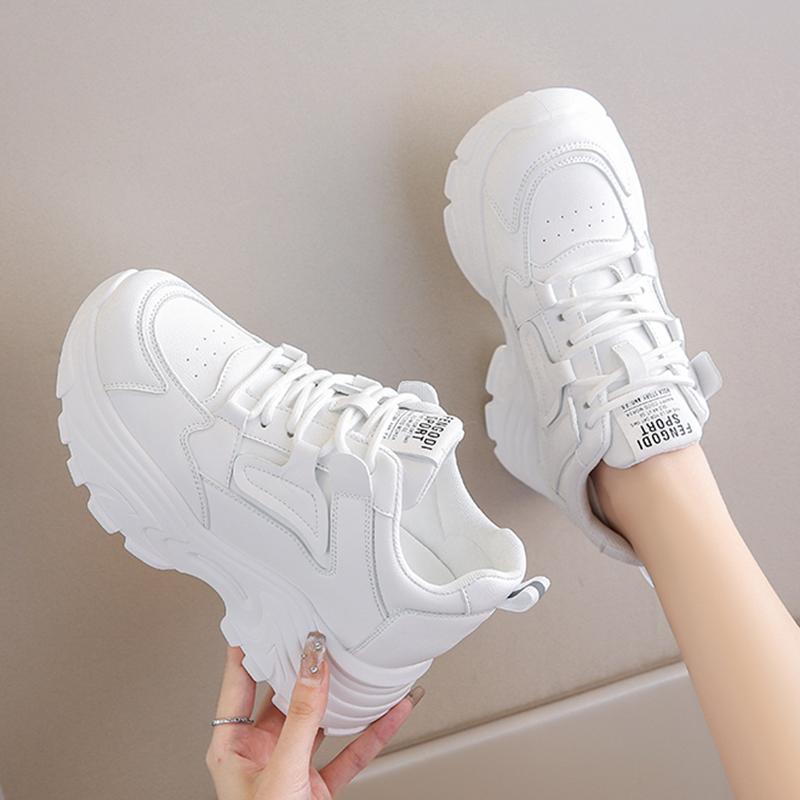Spring Autumn Women's Platform Sneakers Lace-Up Thick Bottom Shoes Woman Pu Leather Breathable Sports Shoes Ladies