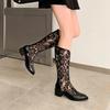 Skinny Legs Hollow Lace Tall Cool Boots Women's Thick Heel Boots Mesh Boots
