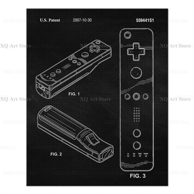Винтажная ручка для игры Патентный постер Печать Художественное произведение Настенное искусство Постеры Домашнее украшение Чертеж Картина на холсте Безрамный декор Подарок