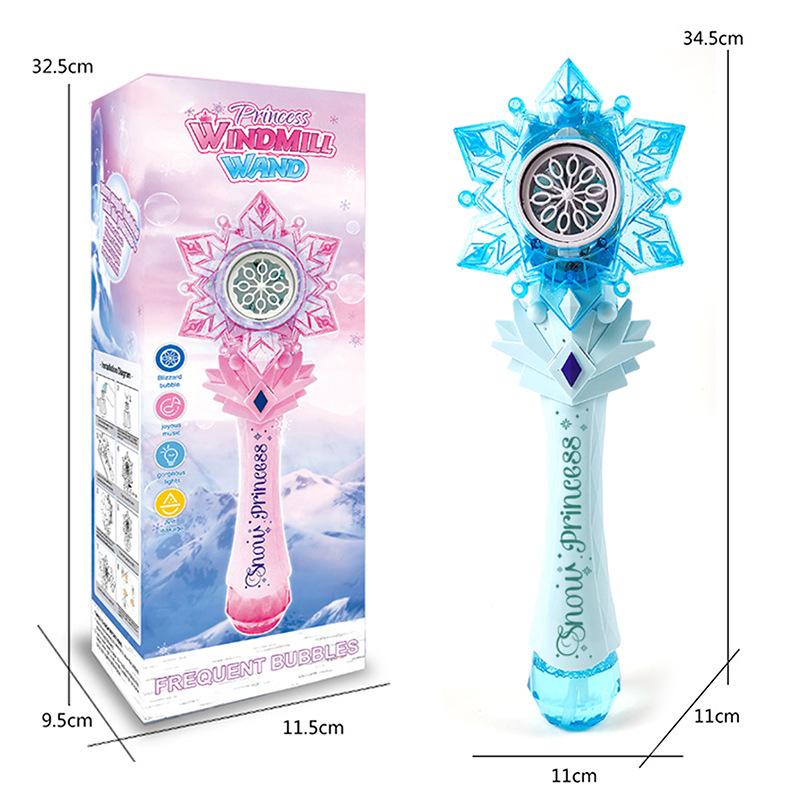 Princess Snowflake Magic Bubble Wand Electric Light Music Bubble Machine for Girls Kids Toys Birthday Gift