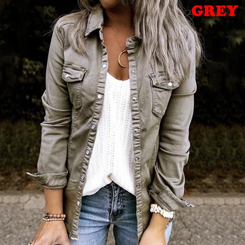 Осенняя женская джинсовая куртка, тонкая джинсовая куртка с карманами на пуговицах и лацканами, джинсовая куртка с длинными рукавами