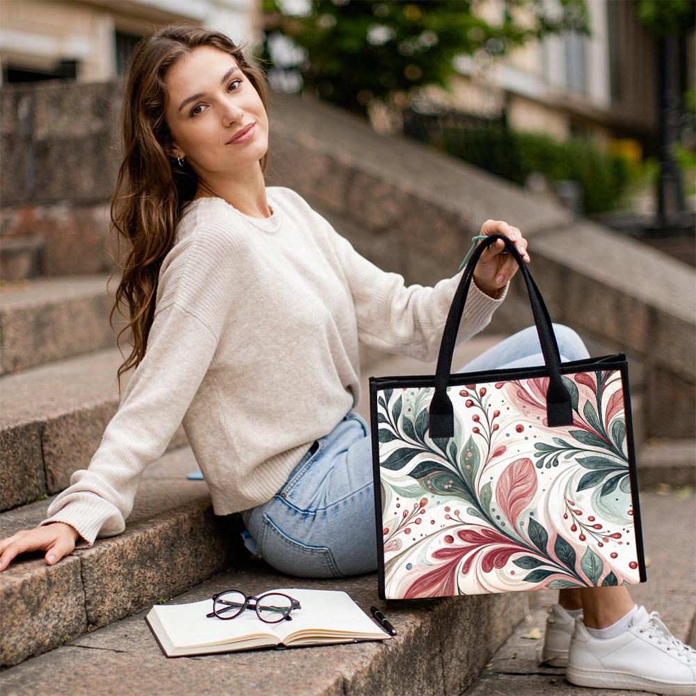 Elegant Floral Pattern Casual Tote Bag Stylish Ladies Daily Use Handbag