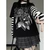 Punk Harajuku T-shirts Striped Patchwork Fake Two Piece Set Long Sleeve Pullover Y2k Tops Streetwear Hoodies Girls Anime T-shirts