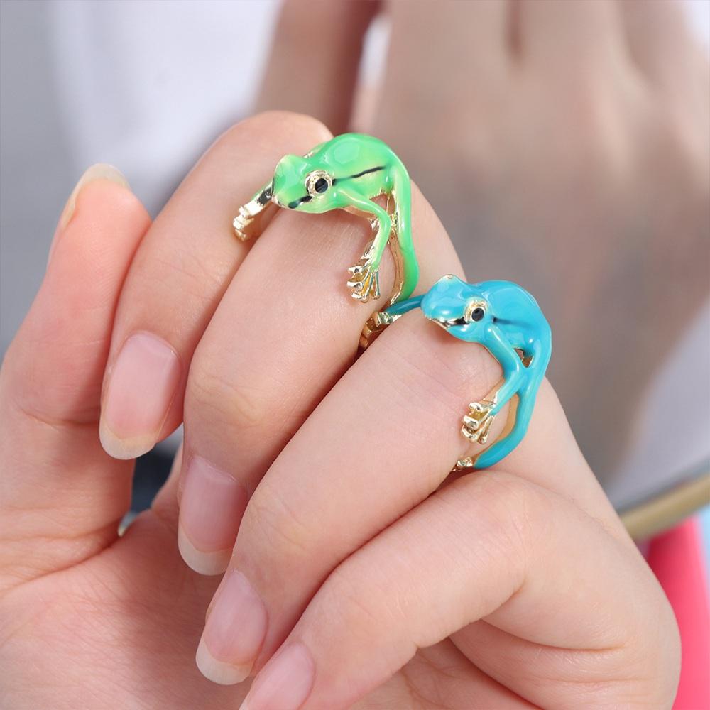 Enamel Green Frog Ring Weird Finger Ring Fashion Creative Frog Ring Girls