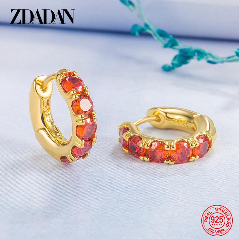 ZDADAN 925 Silver Gold Emerald Hoop Earrings For Women Fashion Jewelry