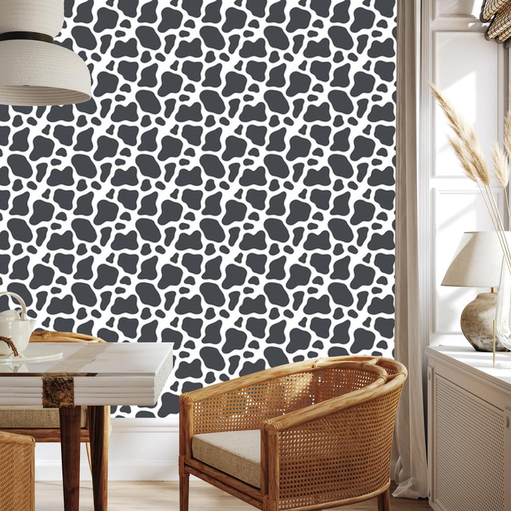 Cow Patches Wallpaper Navy Blue and Light Gray for Living Room and Bedroom 50x1000