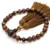 Men's Kyoto Buddhist Prayer Beads, Matte Sandalwood, 10mm Beads, Tiger's Eye Stone, Silk Tassel, Suitable for All Sects, Informal Funerals, Buddhist