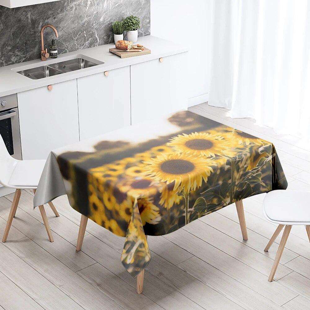 Sunflower Tablecloth Floral  Stain Resistant Waterproof Rectangular Kitchen Dining Table Home Decor