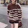 Women's Clothing European and American High-end Winter Clothing Round Neck Pullover Zebra Striped Sweater Retro Hong Kong Style Women's Loose Outer