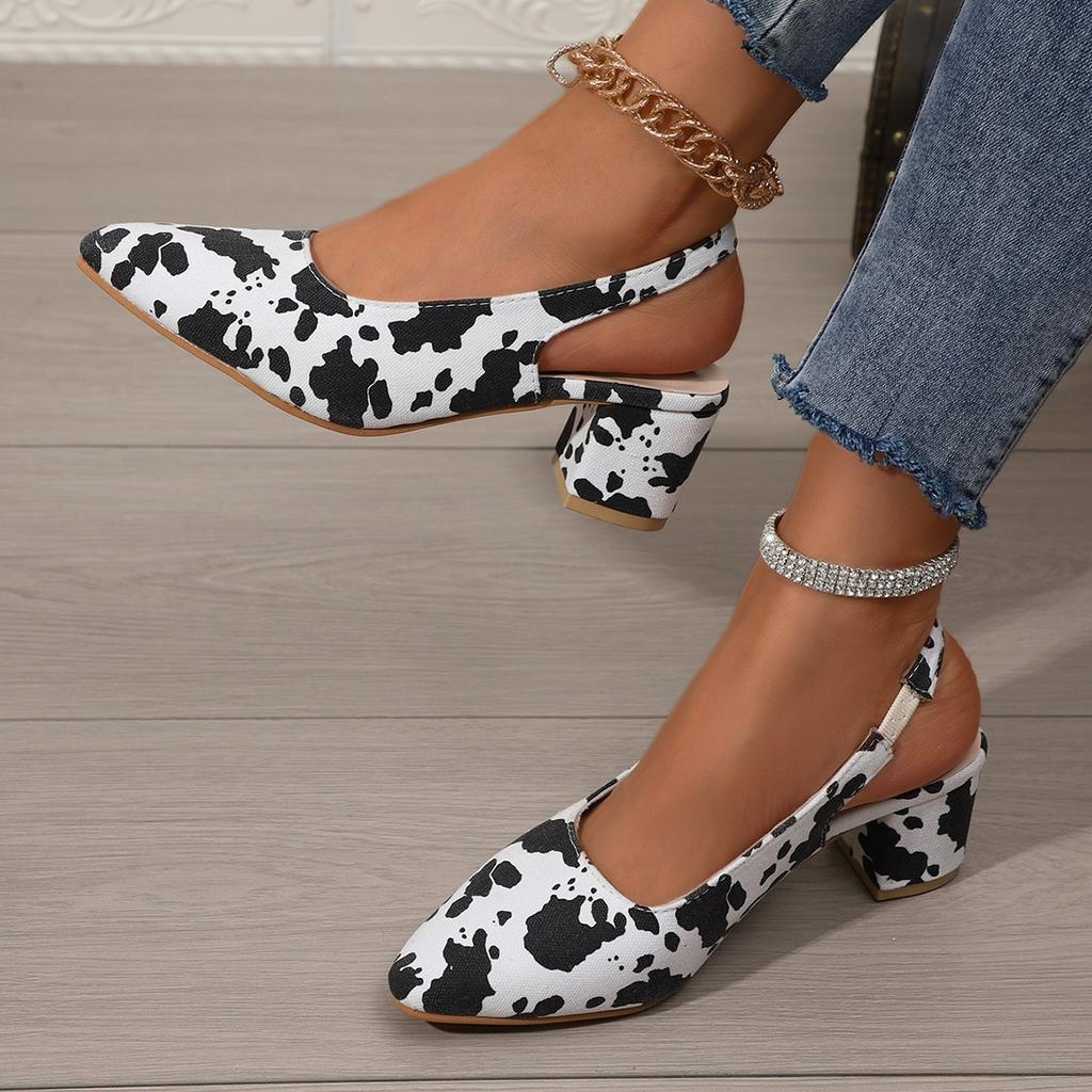 2025 New Foreign Trade European and American Large Size Pointed Bag Head Empty Large Size Leopard Print Fashion Style Women's High-heeled Sandals Wome