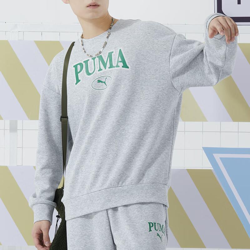 Puma Буквенный логотип с принтом Спортивный фитнес-тренировочный трикотажный свитер с круглым вырезом, длинный рукав, американская винтажная толстовка, унисекс, толстовка, серый цвет 682929-04