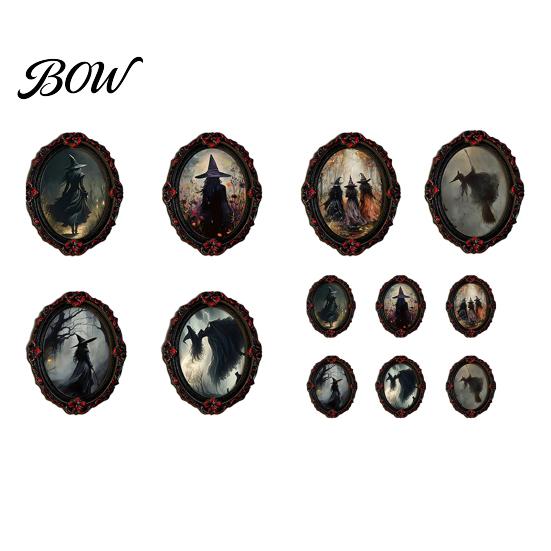Halloween Refrigerator Magnets Wooden Magnetic Fridge Magnets, Vintage Gothic Witch Ghost Photo Spooky Metal Locker Decorations Frame, Waterproof