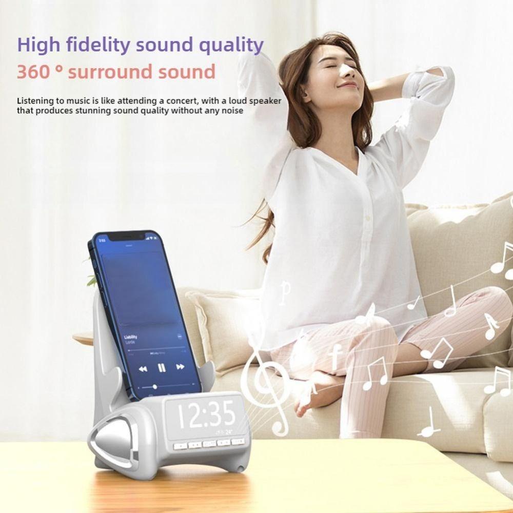 with Clock Desktop Phone Stand with Bluetooth Speaker Phone Holder Wireless Phone Charger Gift