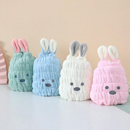 Hair Dry Hat Cartoon Super Soft Bunny Ears Coral Fleece Microfiber Kids Rabbit Shape Hair Wipe Towel Wrap Daily Use