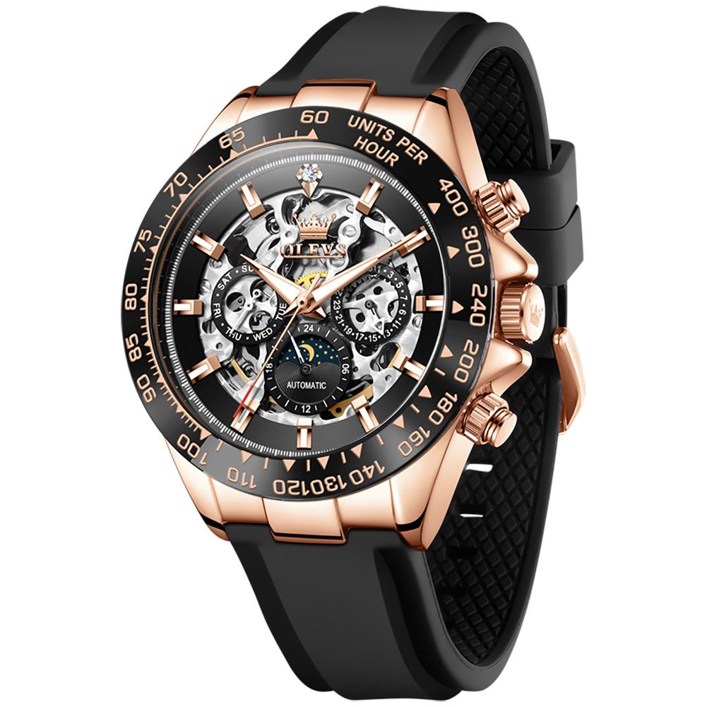 OLEVS Luxury Skeleton Moon Phase Date Watch For Men High Quality Automatic Mechanical Luminous Waterproof Men's Watches Reloj
