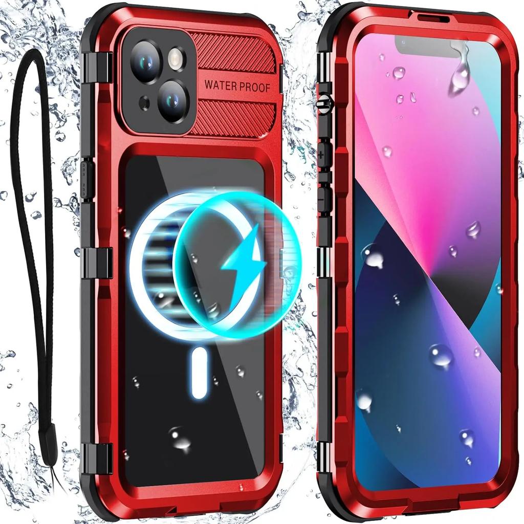 Для iPhone 16 15 Plus 14 Pro Max IP68 Водонепроницаемый Чехол для Телефона Металлический Противоударный Магнитная Крышка Защитное Стекло Сверхпрочный Чехол