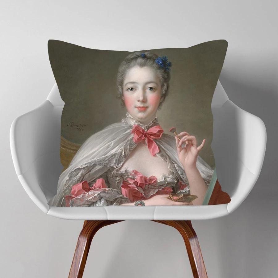 European Royal Lady Madame Woman Beauty Portrait Painting Cushion Cover Rococo Style Decorative Pillows For Sofa Xcm