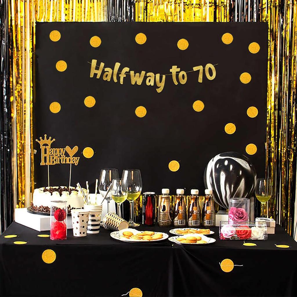 Halfway To 70 Gold Glitter Banner - Happy 35th Birthday Party Banner - 35th Birthday Party Decorations and Supplies - 35th Wedding Anniversary