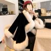 Autumn and Winter New Women's Faux Fur Thickened Warm Mid-length Cape Coat