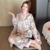 Senior Sense of Long-Sleeved Pajamas Female Spring and Fall Light Luxury Ice Silk Home Home Furnishing French Noble Pajamas Set