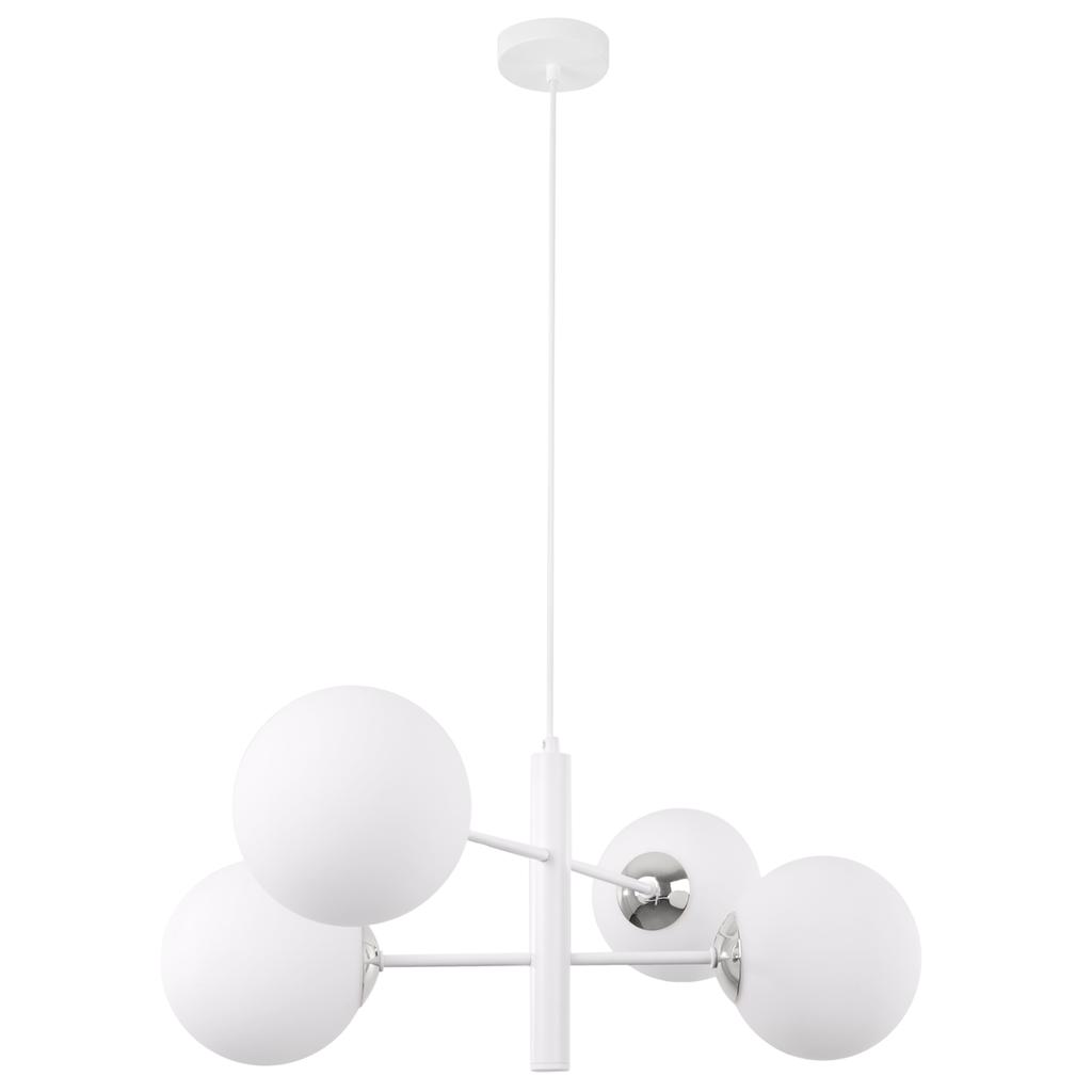 Vicenza white-chrome pendant lamp, 4-lamp, white E14 lampshade