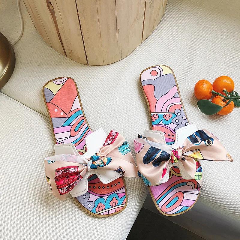 Women Beach Sandals Outdoor Flip-flops Bow Women's Slippers  Summer Slides Fashion Sandals Shoes For Woman Bathroom Slippers