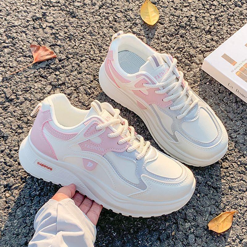 Легкие женские кожаные кроссовки на мягкой подошве для осени и зимы, спортивные кроссовки на толстой подошве для увеличения роста, легкие, износостойкие, для бега