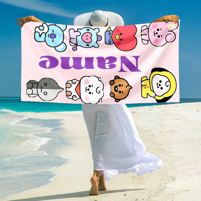 Personalized BT21 Character Collection Beach Towel Microfiber Beach Towel Thin Absorbent for Beach Swimming Yoga Bath Sports. 091045