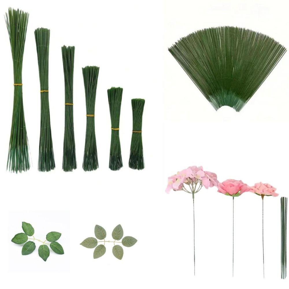 100Pcs Green Flower Stem Iron Wire DIY Handmade Manual Accessory Material Rose Stem Crafts Artificial Flower Stem