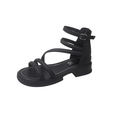 Женские босоножки на толстом каблуке, женские новые туфли с открытым носком, модные повседневные босоножки, женские дизайнерские римские туфли на плоской подошве, лето 2024 г.