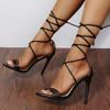 Босоножки на высоком каблуке большого размера женские на тонком каблуке сексуальные с открытым носком летние новые ремешки на щиколотке женские сандалии
