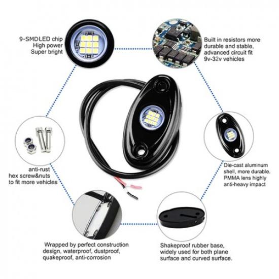 8 Белых Светодиодных Огней Под Кузов Trail Rock Glow Лампа для Внедорожника SUV Пикапа