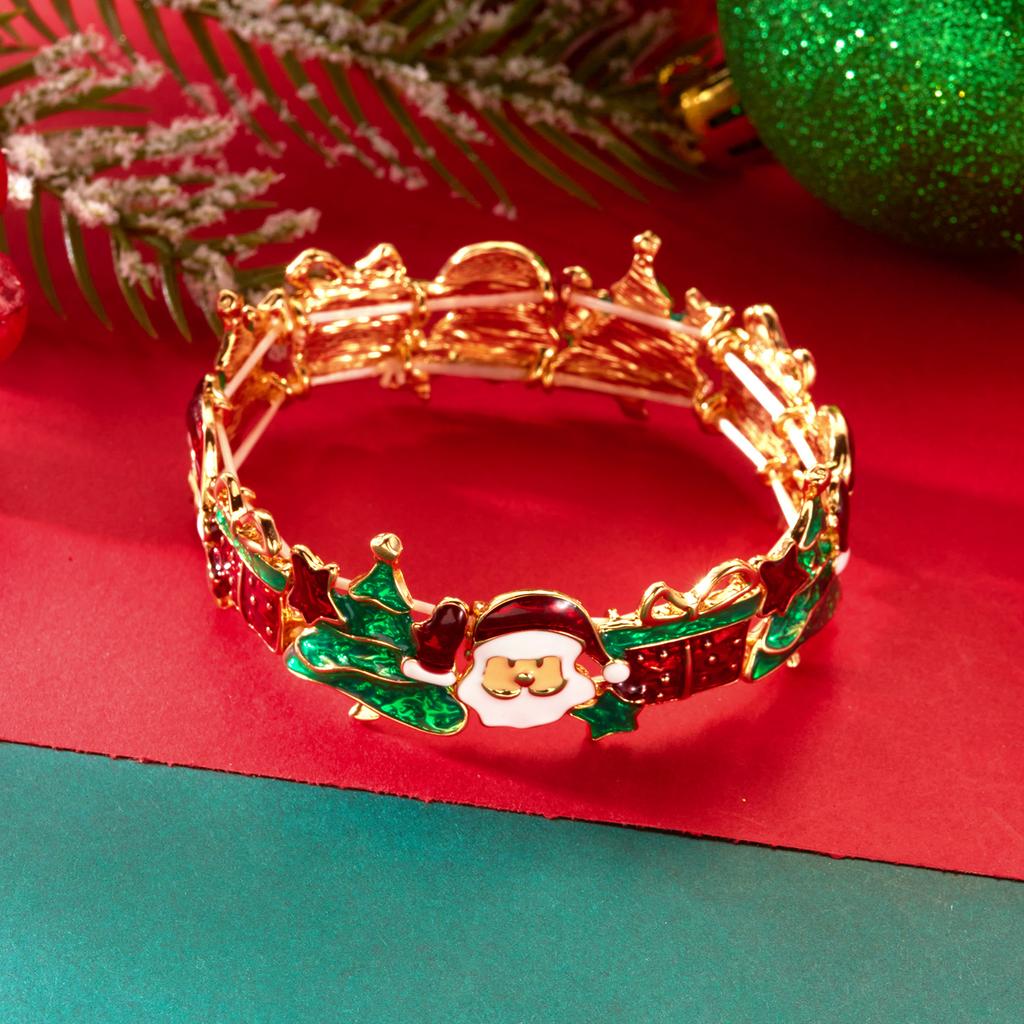 Exaggerated Enamel Santa Claus Christmas Tree Splicing Bangle for Women Dainty Xmas Necklace Bracelet Earrings Jewelry Set Gift