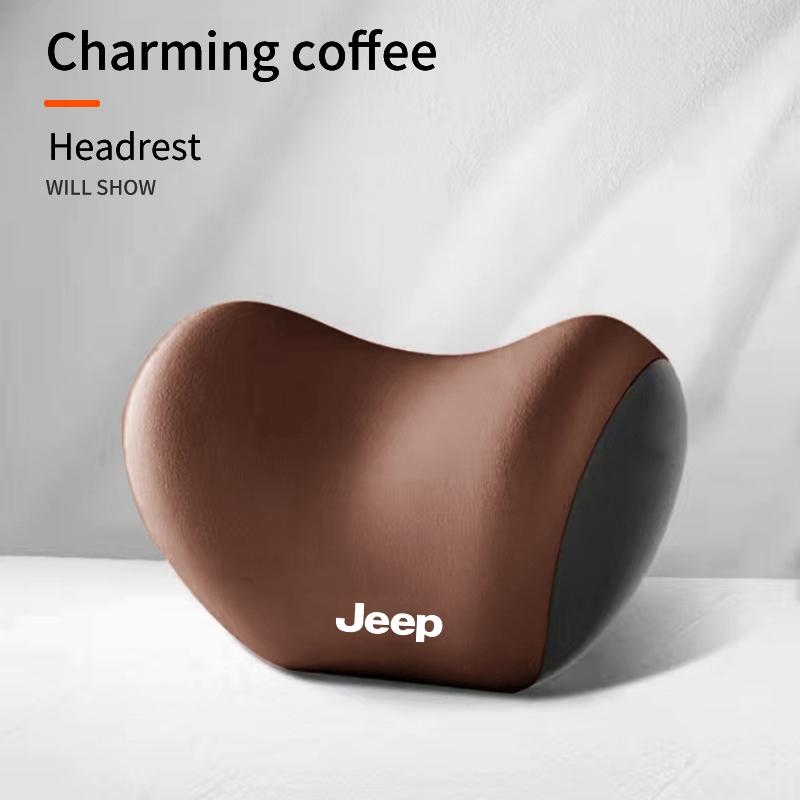 FJN1 Car 3D Headrest Lumbar Support Leather Neck Pillow Waist Cushion For Jeep Grand Cherokee Compass Patriot Renegade Wrangler Liber
